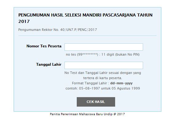 Pengumuman Hasil Seleksi Mandiri Pascasarjana Magister Sistem Informasi Semester Gasal Gelombang 2 tahun 2017
